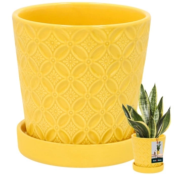 Kvetináč okrúhly horčicový s podmiskou ⌀ 13 cm