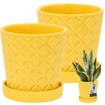 Kvetináč okrúhly horčicový s podmiskou ⌀ 13 cm 2 ks.