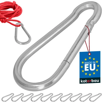 Hasičský karabínový háčik na hojdačku lano hammock kovový 200 mm sada 10 ks.