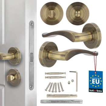 Dverová kľučka vnútorná krátka štítka delená s rozetou wc patina