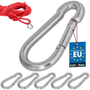 Hasičský karabínový háčik na hojdačku lano hammock kovový 80 mm sada 5 ks.