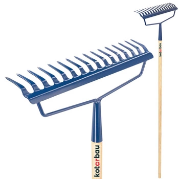 Zosilnené kovové hrable so 16 zubmi a drevenou násadou 164 cm