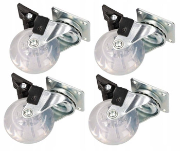 Otočné kolieska 50 mm priehľadné s brzdou sada 4 ks.