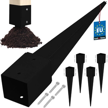 Základňa stĺpa zapustená do zeme oceľová čierna 100x100x750 mm sada 4 ks.