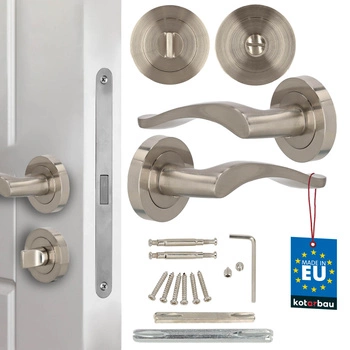 Dverová kľučka vnútorná krátka štítka delená s rozetou wc saténová