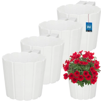 Balkónový kvetináč na zábradlie s držadlom na zavesenie biely 150 mm sada 4 ks.