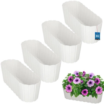 Kvetináč podlhovastý na kvety biely 40cm sada 4 ks.