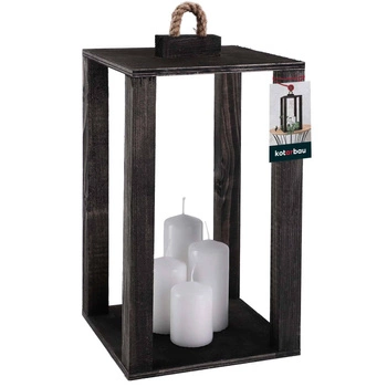 Drevený lampáš na sviečku domáca záhrada čierny 20x20 cm