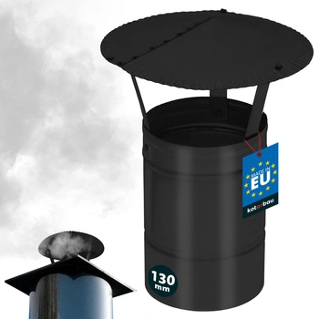 Dymová strieška na komínové potrubie pozinkovaná čierna 130 mm