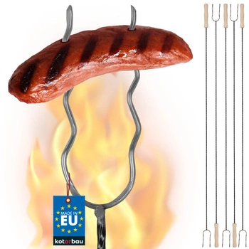 Tyč na klobásy dvojzubá vlnitá ohnivá vidlica 130 cm sada 5 ks.