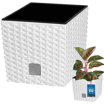 Záhradný ratanový kvetináč s vložkou biely 20x20 cm