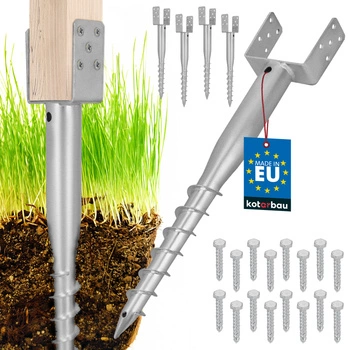 Základňa stĺpa kotva u skrutkovateľná do zeme oceľ 140x720 mm sada 4 ks.