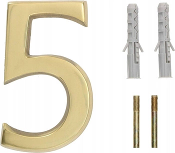 Číslo domu "5" na dvere 3d 10cm mosadz