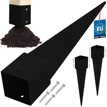 Základňa stĺpa zapustená do zeme oceľová čierna 120x120x750 mm sada 2 ks.