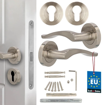 Dverová kľučka vnútorná krátka štítka delená s rozetou na vložku saténová