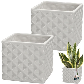 Kvetináč keramický štvorcový Piano biely 14x14 cm 2 ks.