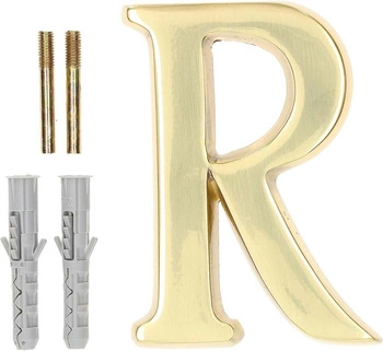 Písmeno na výšku domových dverí "r" 10cm mosadz