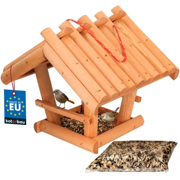 Kŕmidlo pre vtáky domček drevený krmivo 0,5 kg - Farba mahagón