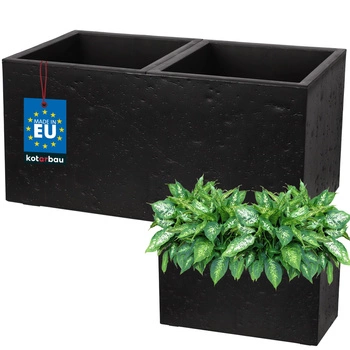 Kvetináč obdĺžnikový dvojitý betón industriálny čierny 58 cm