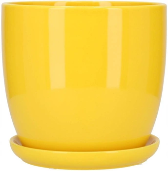 Keramický kvetináč s podšálkou žltý ⌀13 cm
