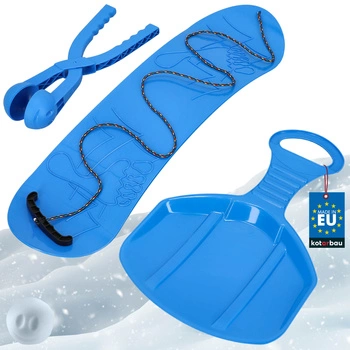 Súprava na zimnú zábavu snowboard jablíčko automat na snehové gule modrá