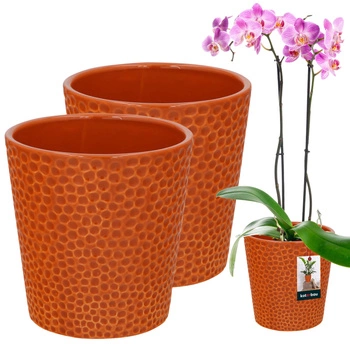 Keramický kvetináč oranžová rastliny orchidey 12 cm sada 2 ks.