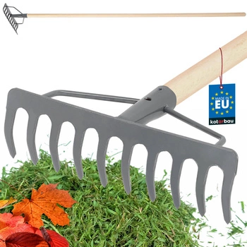 Zosilnené kovové záhradné hrable s 10 zubami a násadou 154 cm