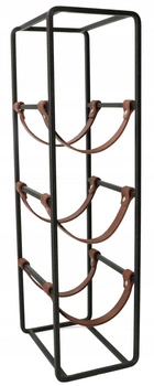 Kovový kožený stojan na víno s 3 policami na fľaše