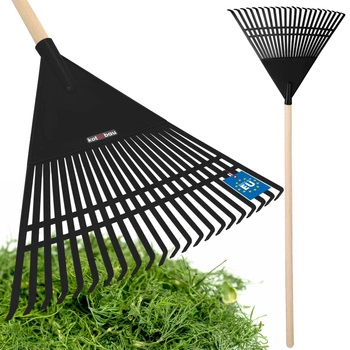 Záhradné hrable plastové na lístie trávu s násadou 55 cm - Farba čierna