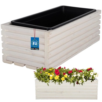 Kvetináč záhradný drevený box na terasu s vložkou biely 44x20 cm
