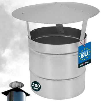 Dymová strieška na komínové potrubie pozinkovaná strieborná 250 mm