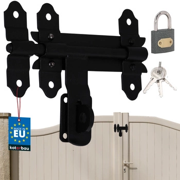 Závora garážovej brány bránky oceľová čierna s visiacim zámkom 150 mm