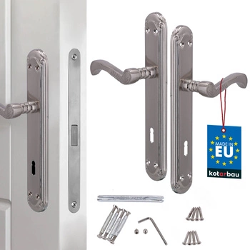 Kľučka dverí s retro dekorom dlhý hriadeľ satén s kľúčom 90 mm