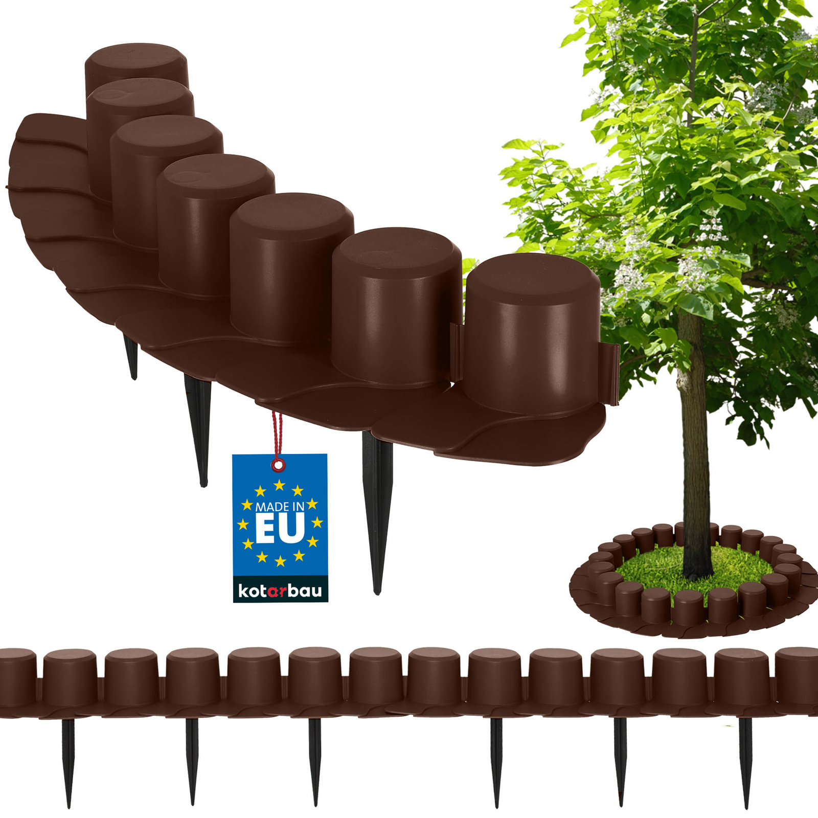 Okraj trávnika obrubník s nárazníkom plastový zatĺkací hnedý 4 m