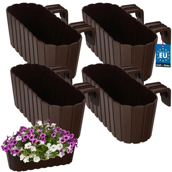 Kvetináč balkónový oválny hnedý na zábradlí 400 MM Sada 4 ks..