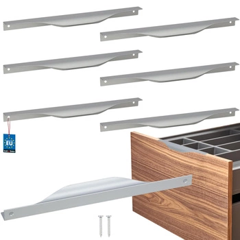 Hranatá nábytková úchytka moderná hliníková strieborná 256 mm sada 6 ks.