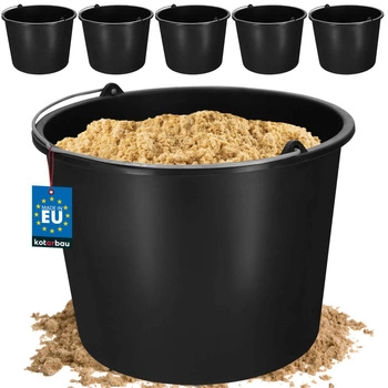 Stavebné vedro pre domácnosť na maltu plastové čierne 12 l sada 5 ks.