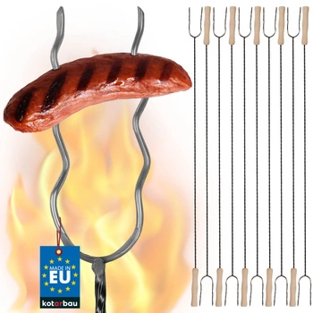 Tyč na klobásy dvojzubá vlnitá ohnivá vidlica 100 cm sada 10 ks.