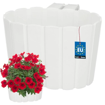 Balkónový kvetináč na zábradlie s držadlom na zavesenie biely 200 mm