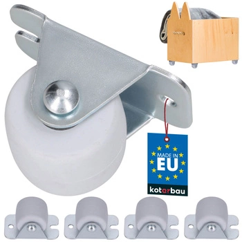 Nábytkové koliesko pevné na skrine gumové biele 33 mm sada 4 ks.