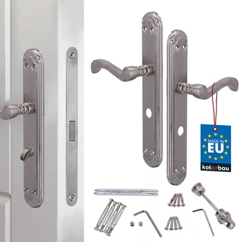 Kľučka dverí s retro dekorom dlhý hriadeľ satén wc zámok 72 mm