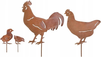 Sada kovaných figúrok záhradné ozdoby hrdzavé sliepky