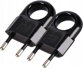 Plochá zástrčka s rukoväťou bez uzemnenia 250v čierna - 2 ks.