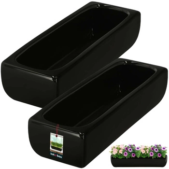 Podlhovastý glazovaný keramický kvetináč čierny 31 cm sada 2 ks.