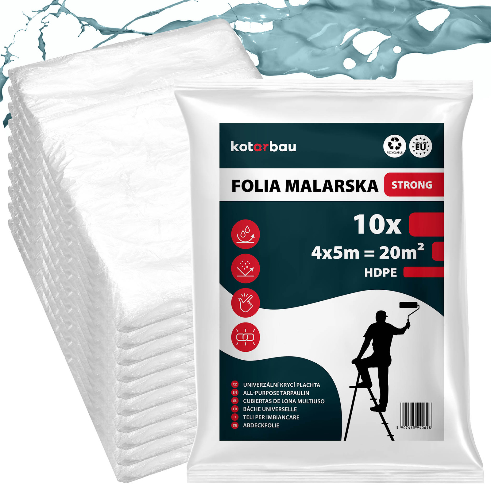 Fólia na nátery ochranná stavebná tenká silná priehľadná 4x5 m sada 10 ks.