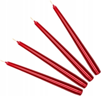 Súprava 4 kužeľových stolových sviečok červená metalická