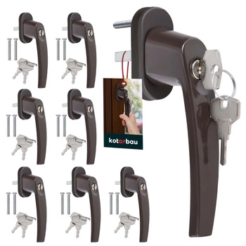 Okenná kľučka s kľúčom hliníková hnedý sada 8 ks.