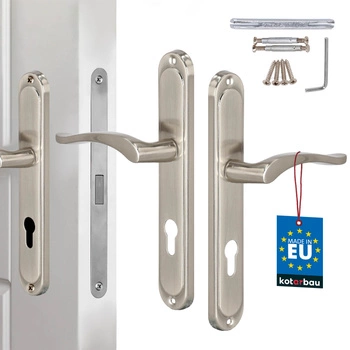 Klasická dverová kľučka dlhá štítka na cylindrickú vložku satén 72 mm