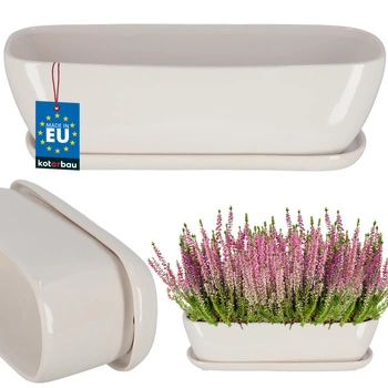 Kvetináč keramický podlhovastý biely s podmiskou 40 cm