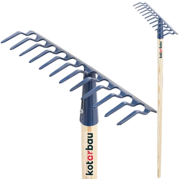 Kovové záhradné hrable s 12 zubami a drevenou násadou